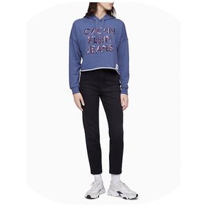 CK JEANS AMERICANA SEQUIN LOGO CROPPED HOODIE